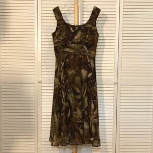 Coldwater Creek 90s Y2K Whimsigoth Brown Botanical Leaf Midi A-line Dress 8